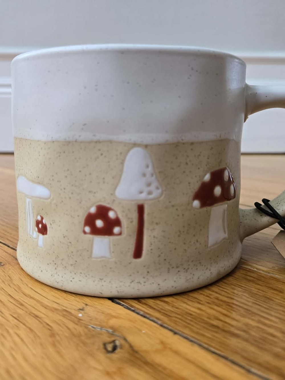 Handmade Ceramic Mushroom Mug in Cream and Brown-Red